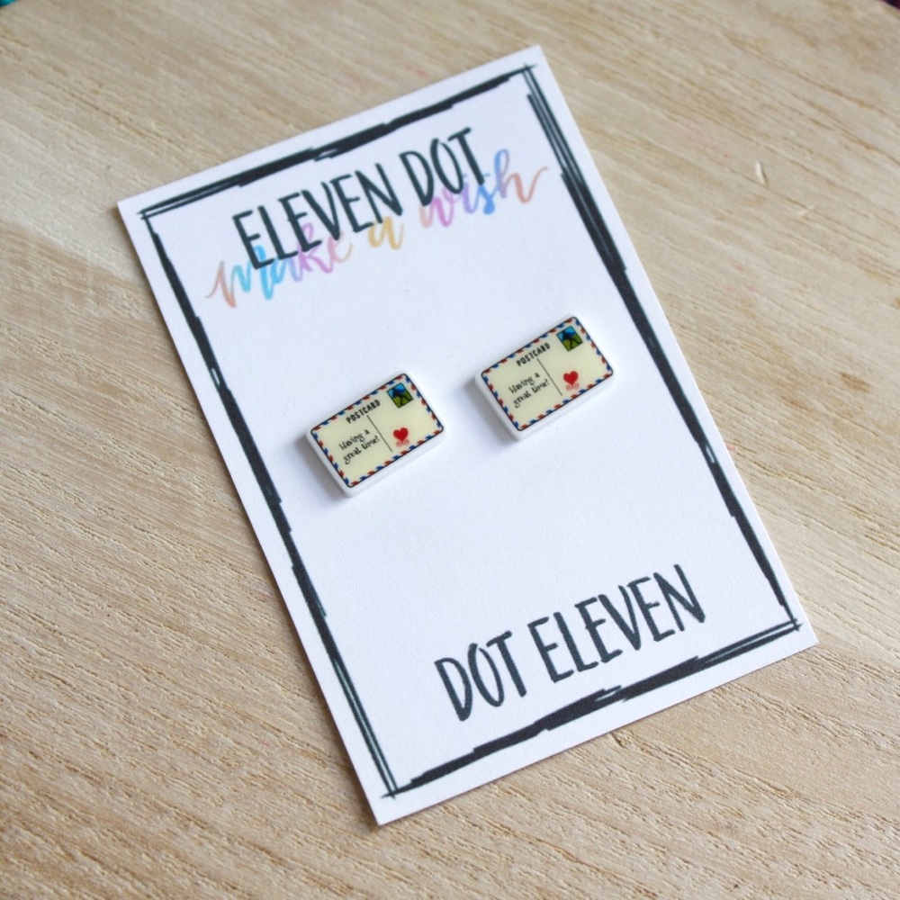 Postal Mail Postcard Travel Letter Stud Earrings - Picture 1 of 8